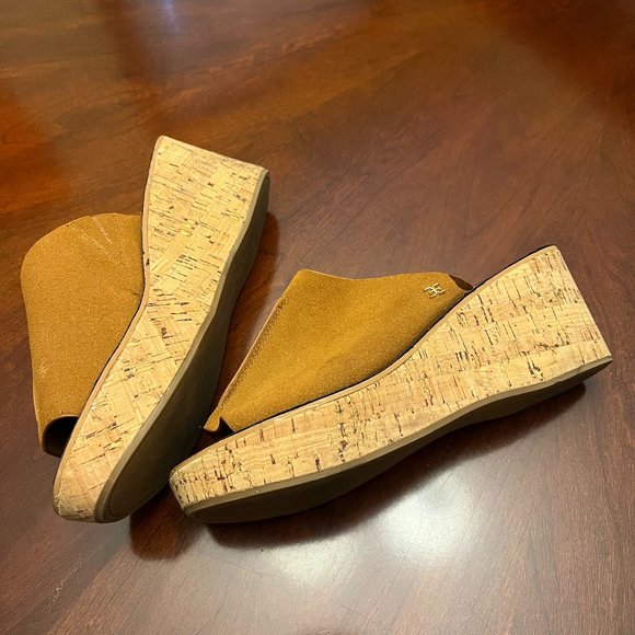 Sam Edelman Caramel suede leather "Ranger" Slip on Cork Wedge Sandals Size 9.5M - Picture 3 of 5